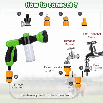 Dog Shower Sprayer 8 in 1 Pet Bath Cleaning Cat Dog Shower Gun High-Pressure Hose Nozzle Foam Garden Car Animal Dog Wash Tool
